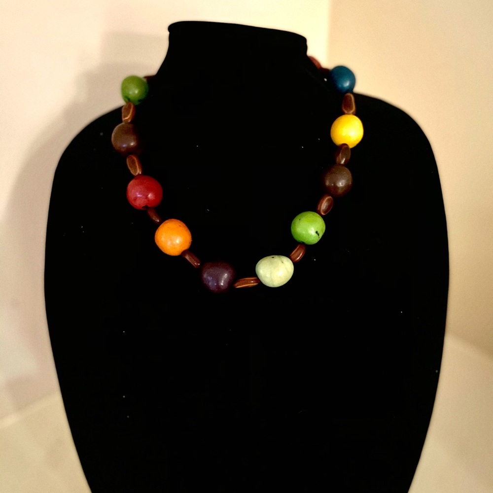 Handmade bright wooden necklace